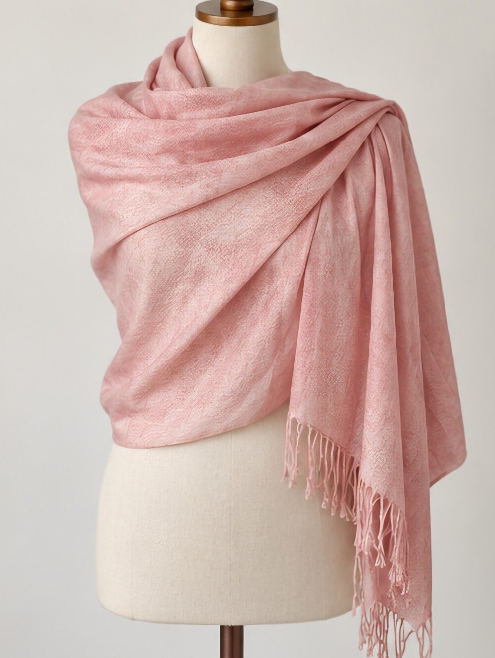 Isaac Mizrahi Pink Jacquard Fringed Wrap Scarf - 27” x 64”